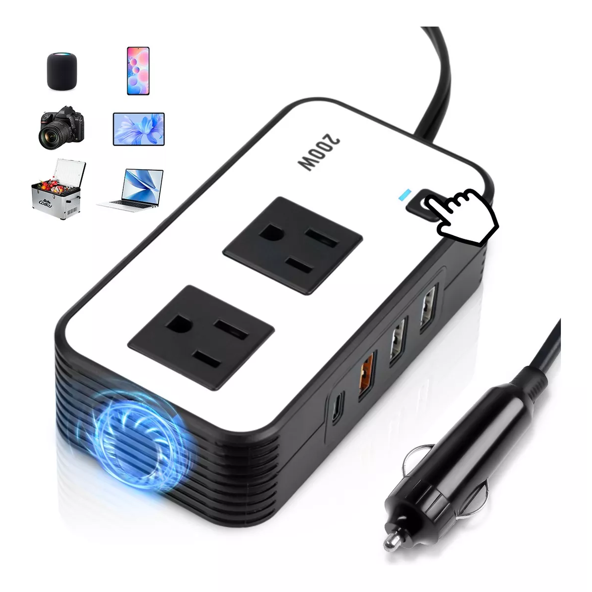 Inversor De Corriente Para Auto 200w Con Encendedor 12v/110v.