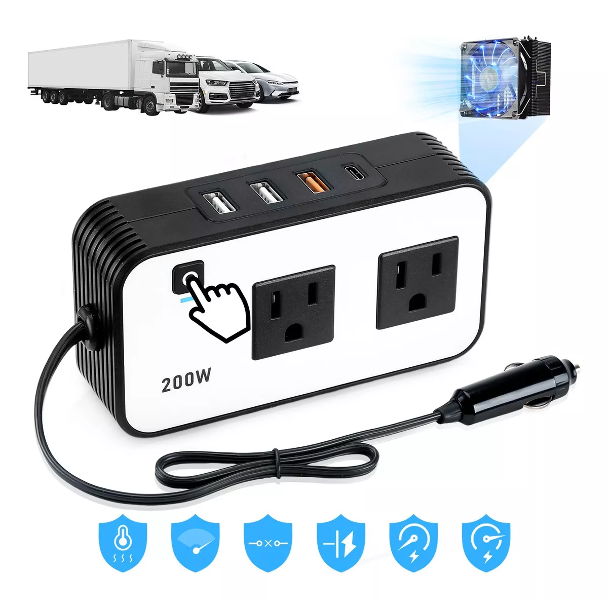 Inversor De Corriente Para Auto 200w Con Encendedor 12v/110v.