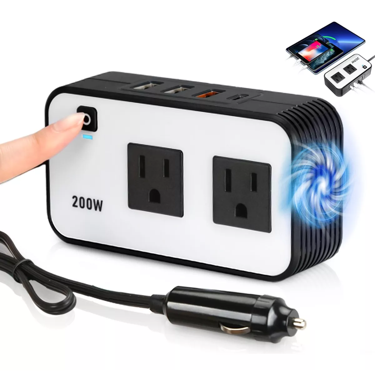 Inversor De Corriente Para Auto 200w Con Encendedor 12v/110v.