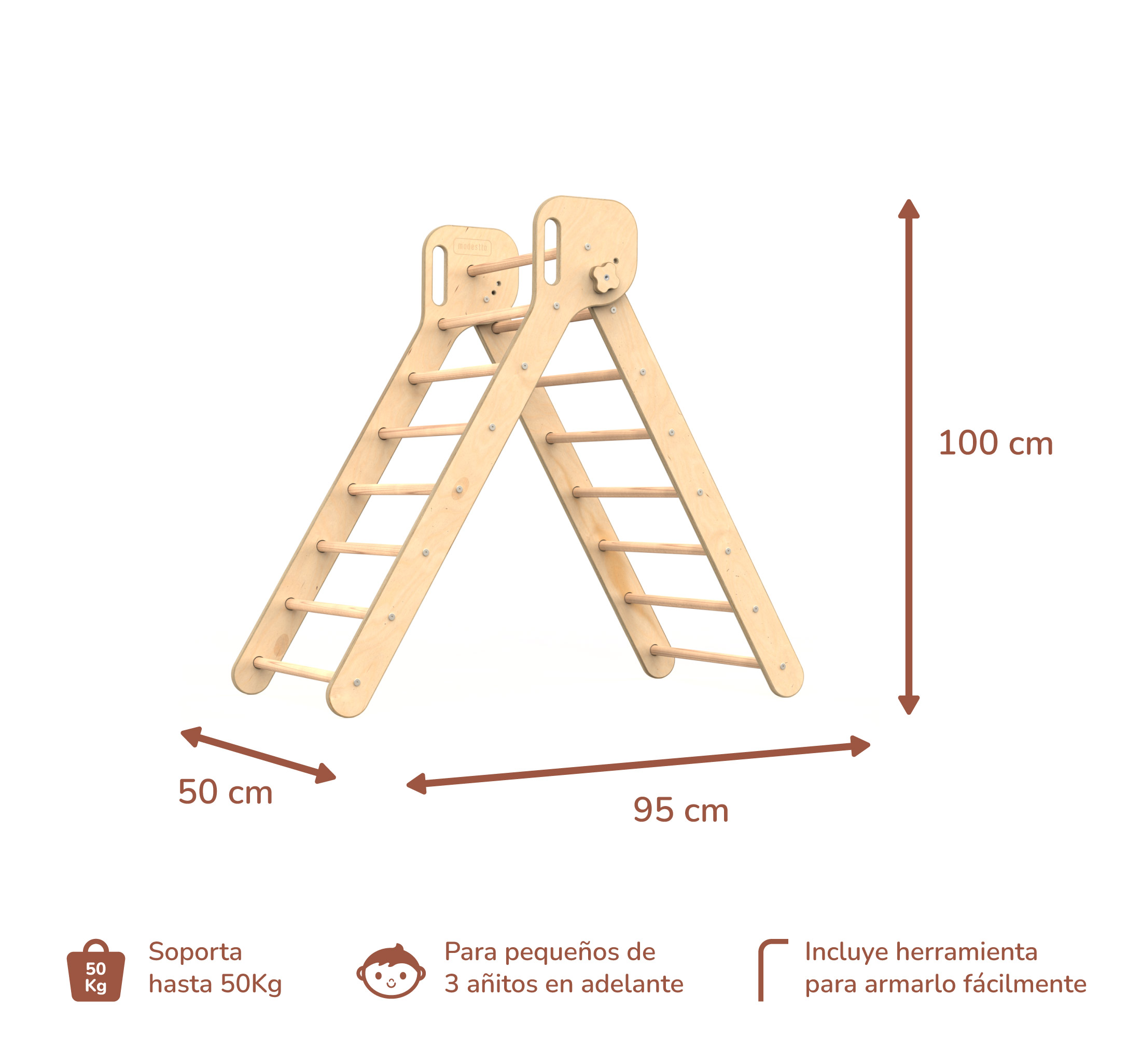 Triángulo de Escalada Grande Tres Posiciones Estructura de Juego Pikler para Bebés y Niños (Color Nube)