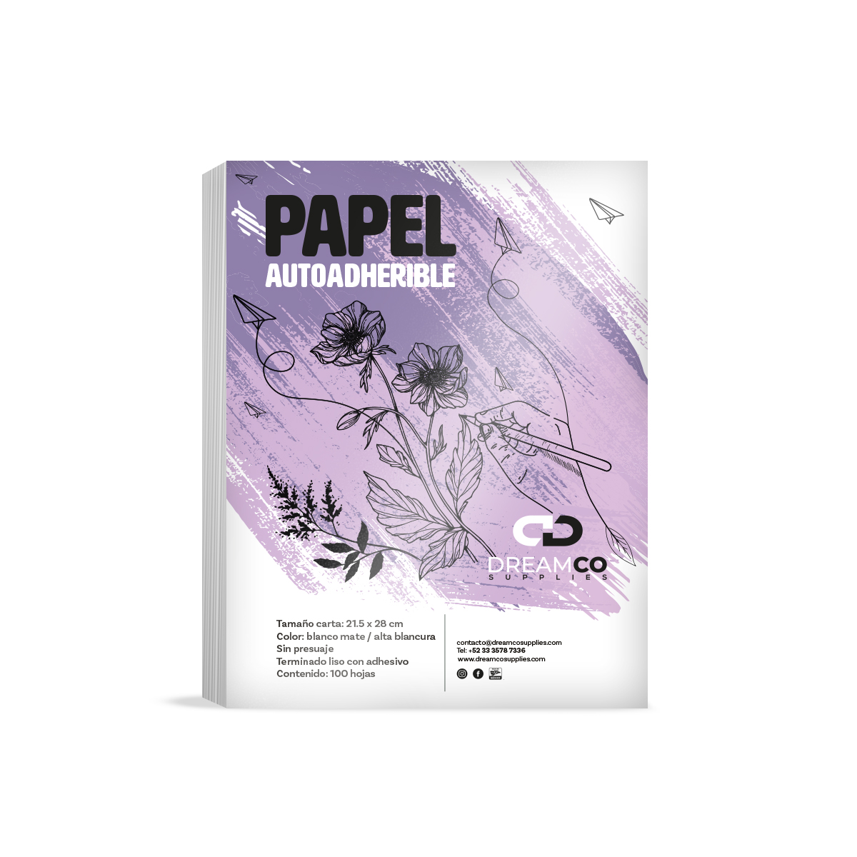 Papel Adhesivo Autoadherible Mate Tamaño Carta 100 hojas