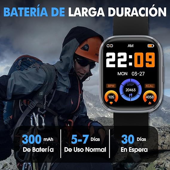 Lostrain Reloj Inteligente Hombre y Mujer,Smartwatch Deportivo 1.96" HD Pantalla táctil con Llamada Bluetooth,Pulsera Inteligente Impermeable IP68 Monitor De Frecuencia Cardíaca/SPO2/Presión Arterial.