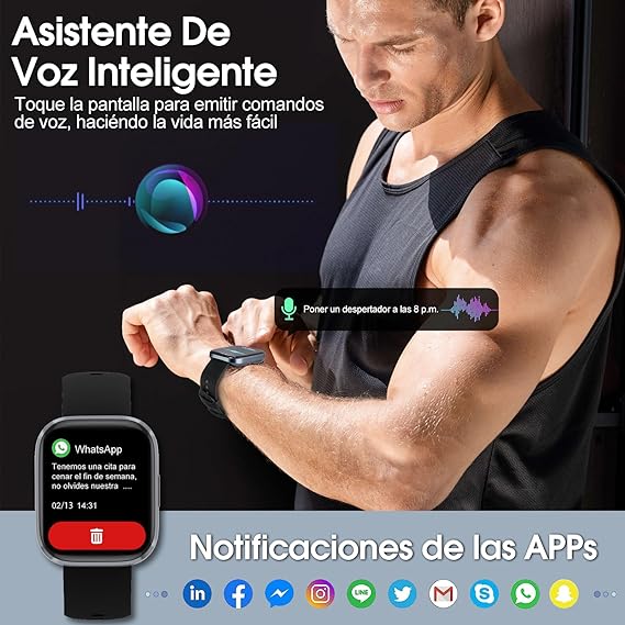 Lostrain Reloj Inteligente Hombre y Mujer,Smartwatch Deportivo 1.96" HD Pantalla táctil con Llamada Bluetooth,Pulsera Inteligente Impermeable IP68 Monitor De Frecuencia Cardíaca/SPO2/Presión Arterial.