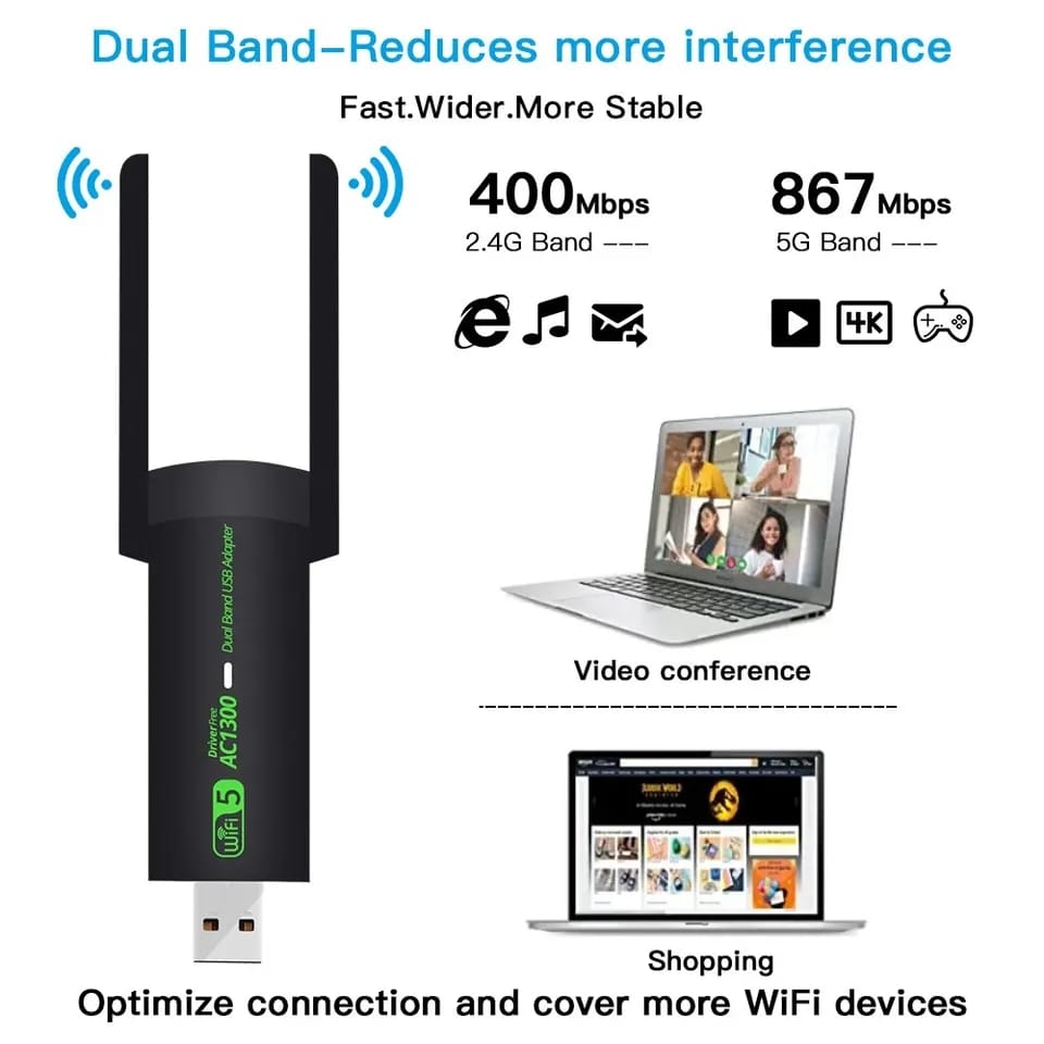 Adaptador Usb Wifi De 1300mbps, Receptor Inalámbrico Pc,lap