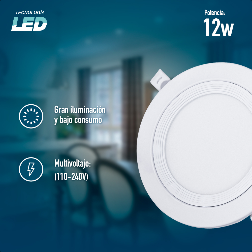 ICON Luminario Led Downlight Empotrable Para Bote Integral 12W Luz Blanca 6500K