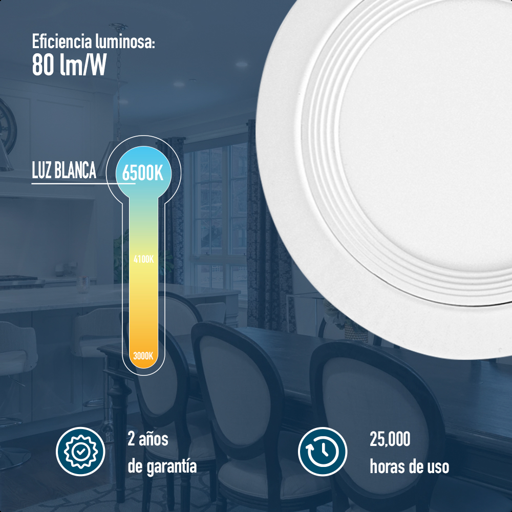 ICON Luminario Led Downlight Empotrable Para Bote Integral 12W Luz Blanca 6500K