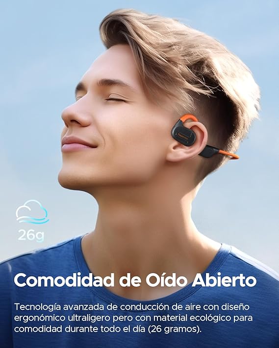 truefree F2 Audífonos Inalámbricos de Conducción Aérea Bluetooth 5.3 Oído Abierto IPX4 Auriculares Deportivos,4-Mic Driver de 16,2 mm Ajuste Cómodo Modo de Juego Baja Latencia Total 15Horas.