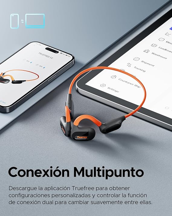 truefree F2 Audífonos Inalámbricos de Conducción Aérea Bluetooth 5.3 Oído Abierto IPX4 Auriculares Deportivos,4-Mic Driver de 16,2 mm Ajuste Cómodo Modo de Juego Baja Latencia Total 15Horas.