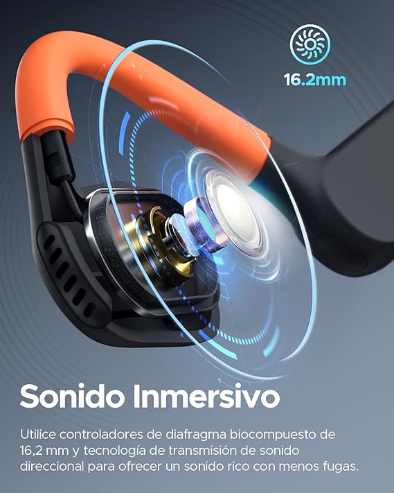 truefree F2 Audífonos Inalámbricos de Conducción Aérea Bluetooth 5.3 Oído Abierto IPX4 Auriculares Deportivos,4-Mic Driver de 16,2 mm Ajuste Cómodo Modo de Juego Baja Latencia Total 15Horas.