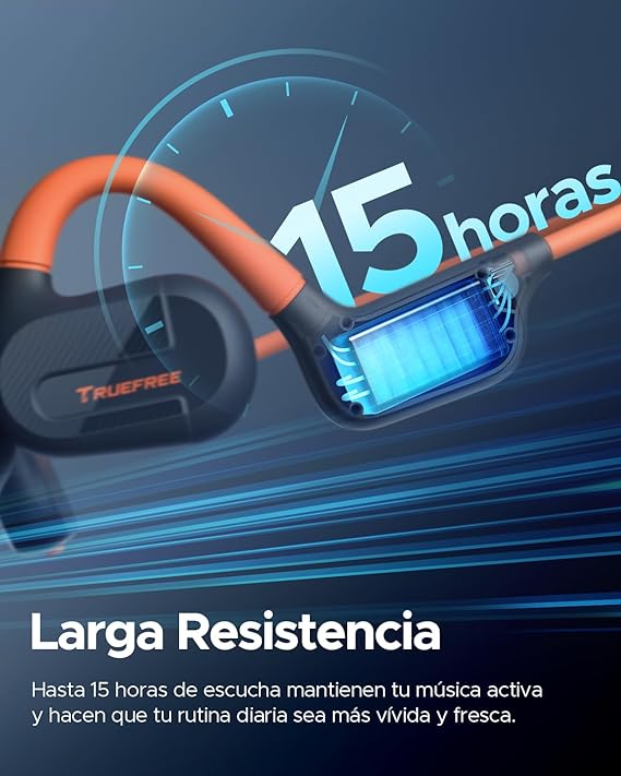 truefree F2 Audífonos Inalámbricos de Conducción Aérea Bluetooth 5.3 Oído Abierto IPX4 Auriculares Deportivos,4-Mic Driver de 16,2 mm Ajuste Cómodo Modo de Juego Baja Latencia Total 15Horas.