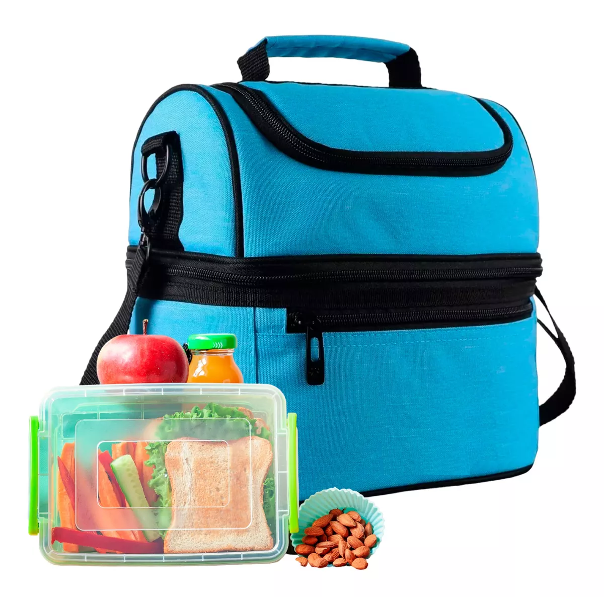 Bolsa De Almuerzo Lonchera Térmica Portátil Y Gran Capacidad Celeste.