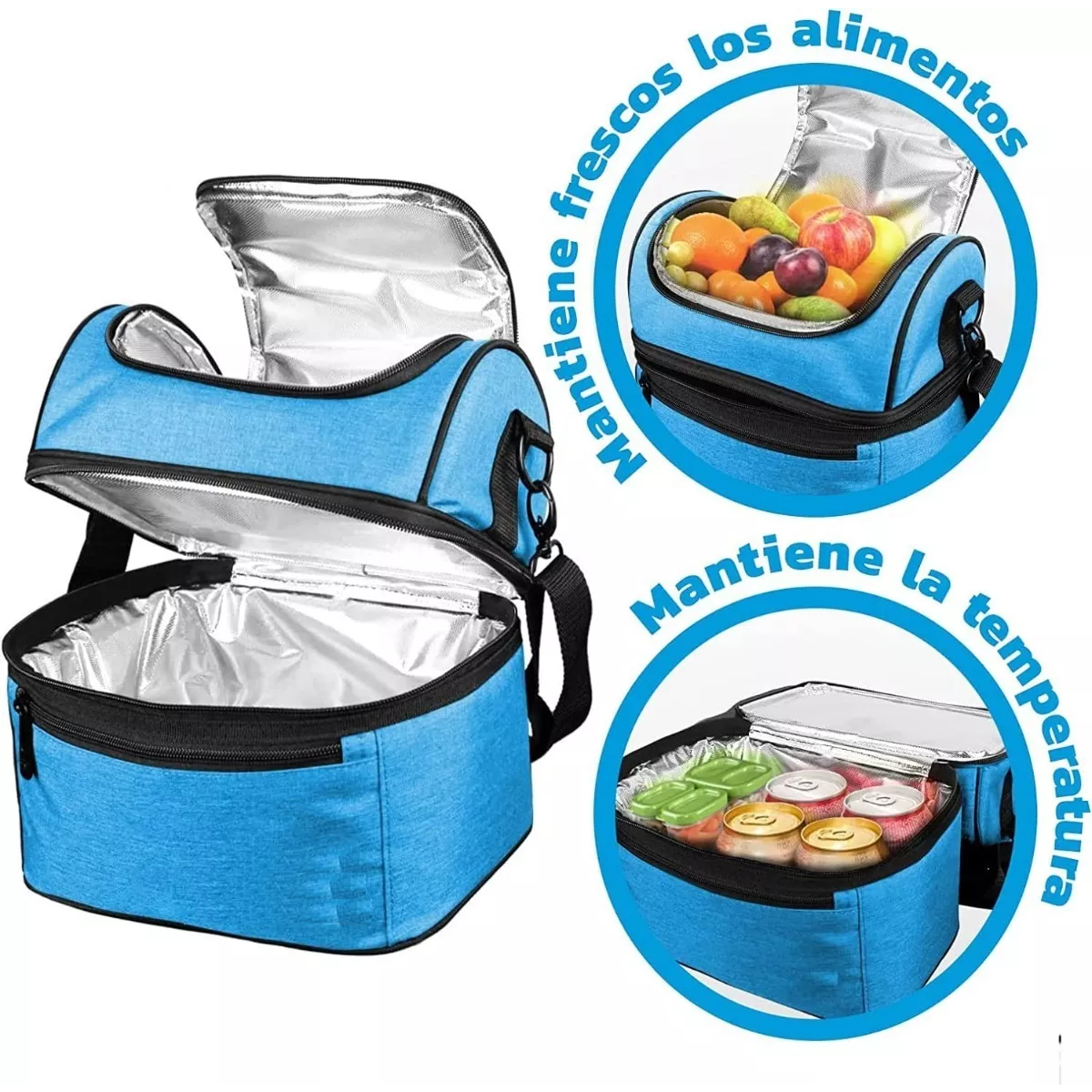 Bolsa De Almuerzo Lonchera Térmica Portátil Y Gran Capacidad Celeste.