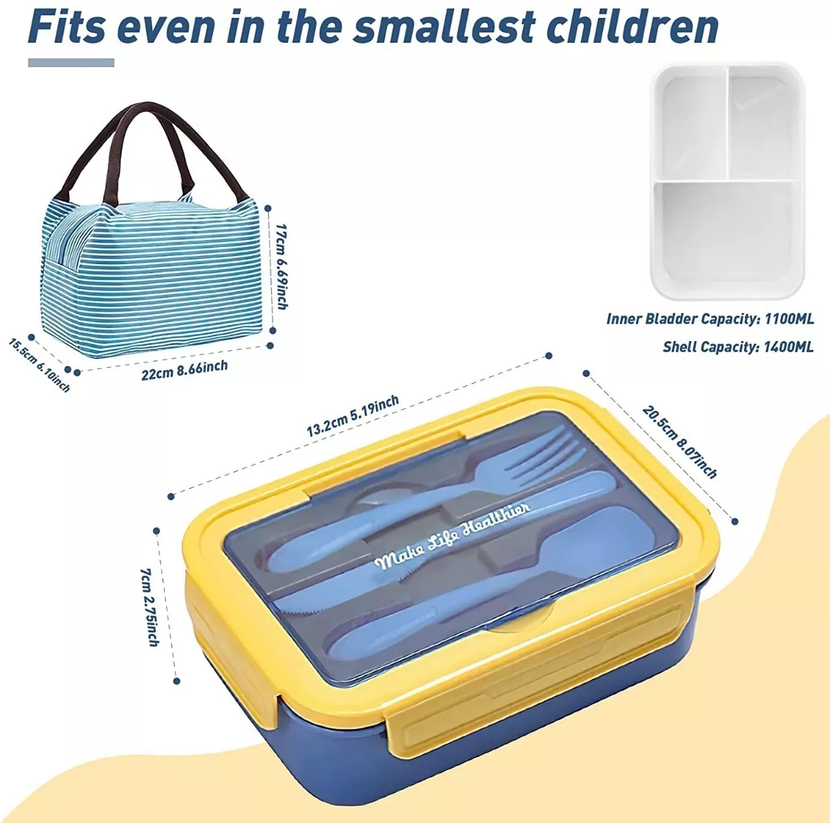 Lonchera Con Topper Y Cubiertos Capacidad 1100 ml Azul.