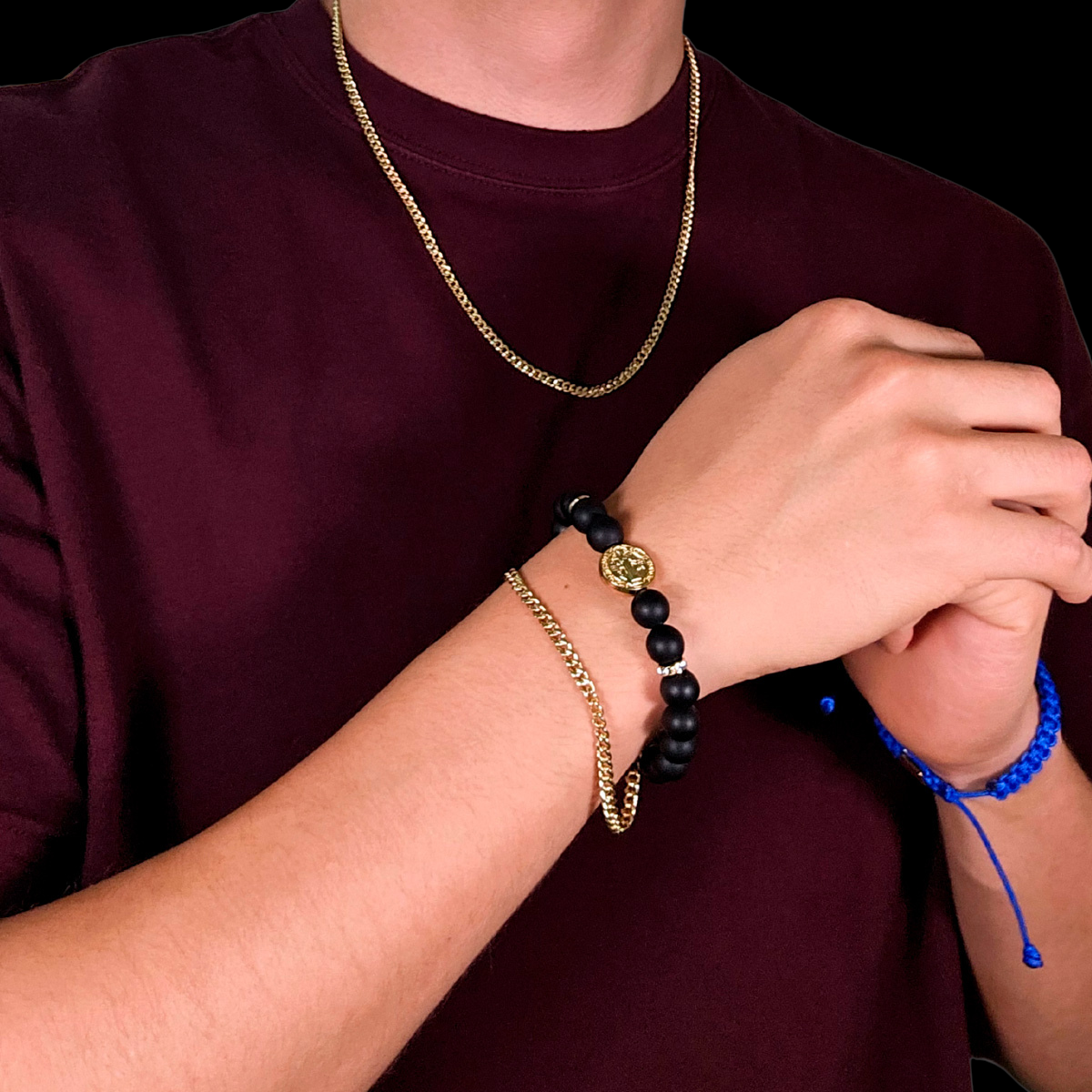 Pulsera San Benito Hombre Piedra Ónix Mate .