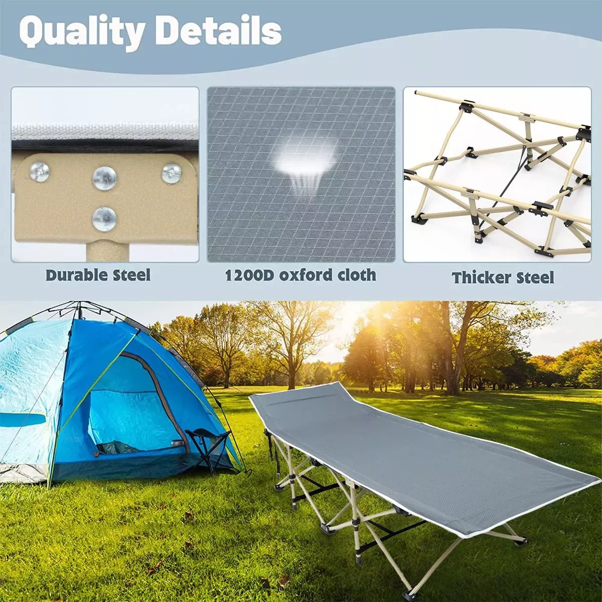 Catre Plegable Para Acampar Portátil Camping 190 X 67 X 35cm Gris.