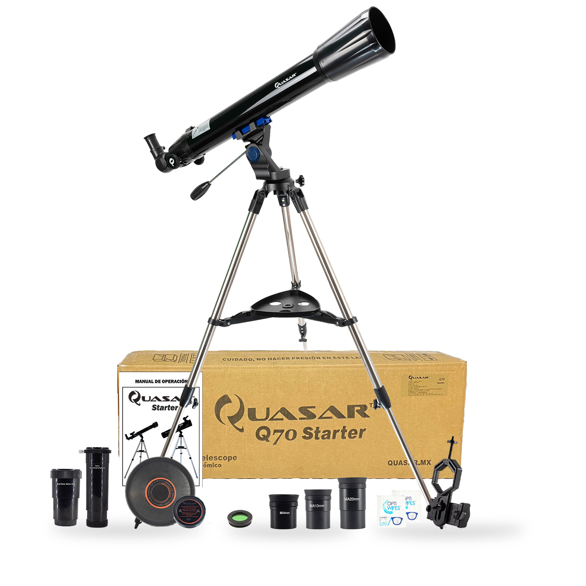 Telescopio Quasar Starter Q70 675x Con Adaptador Smartphone.