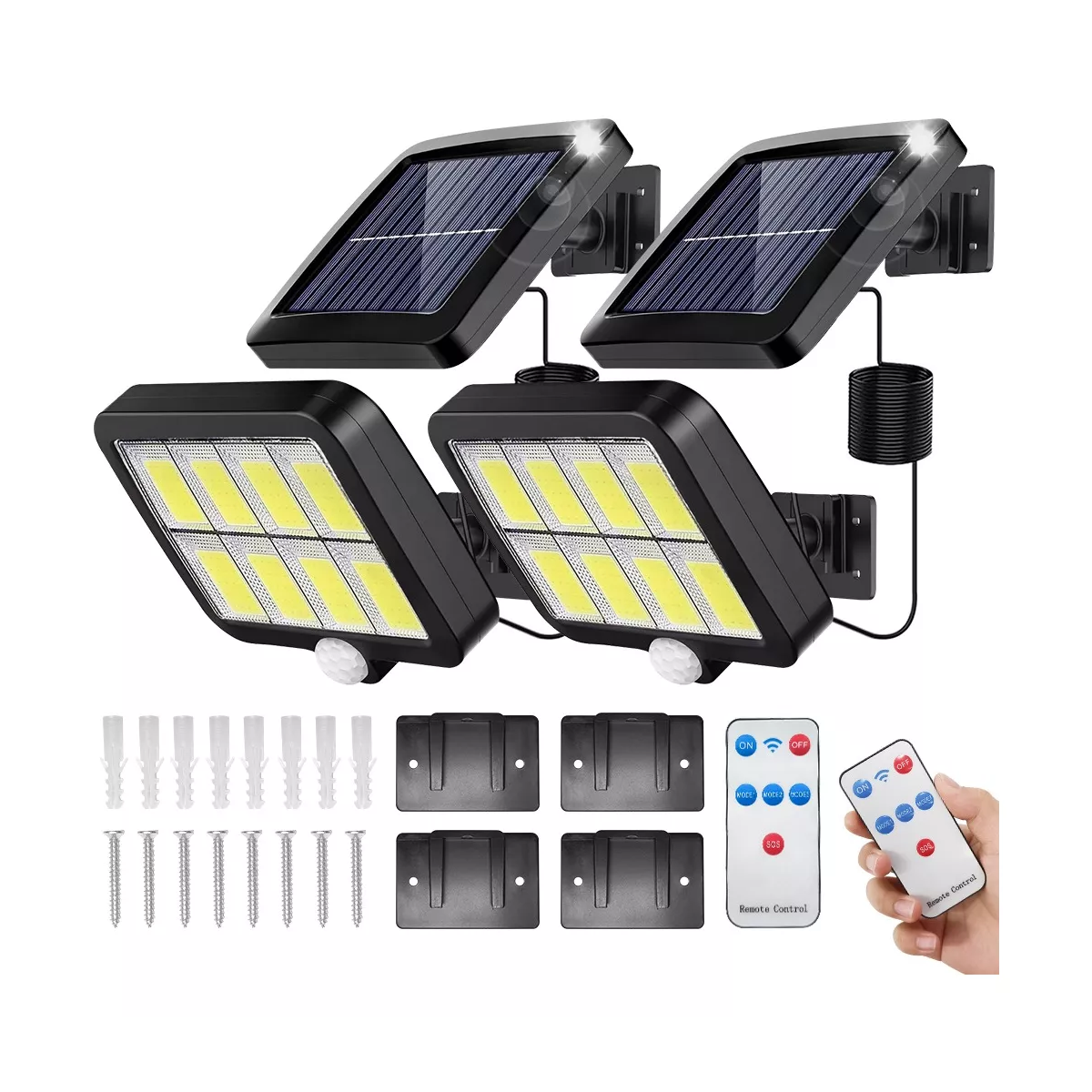 Par Lámpara Solar Exterior Pared Sensor 160led 3modos+remoto 60w Mod A.