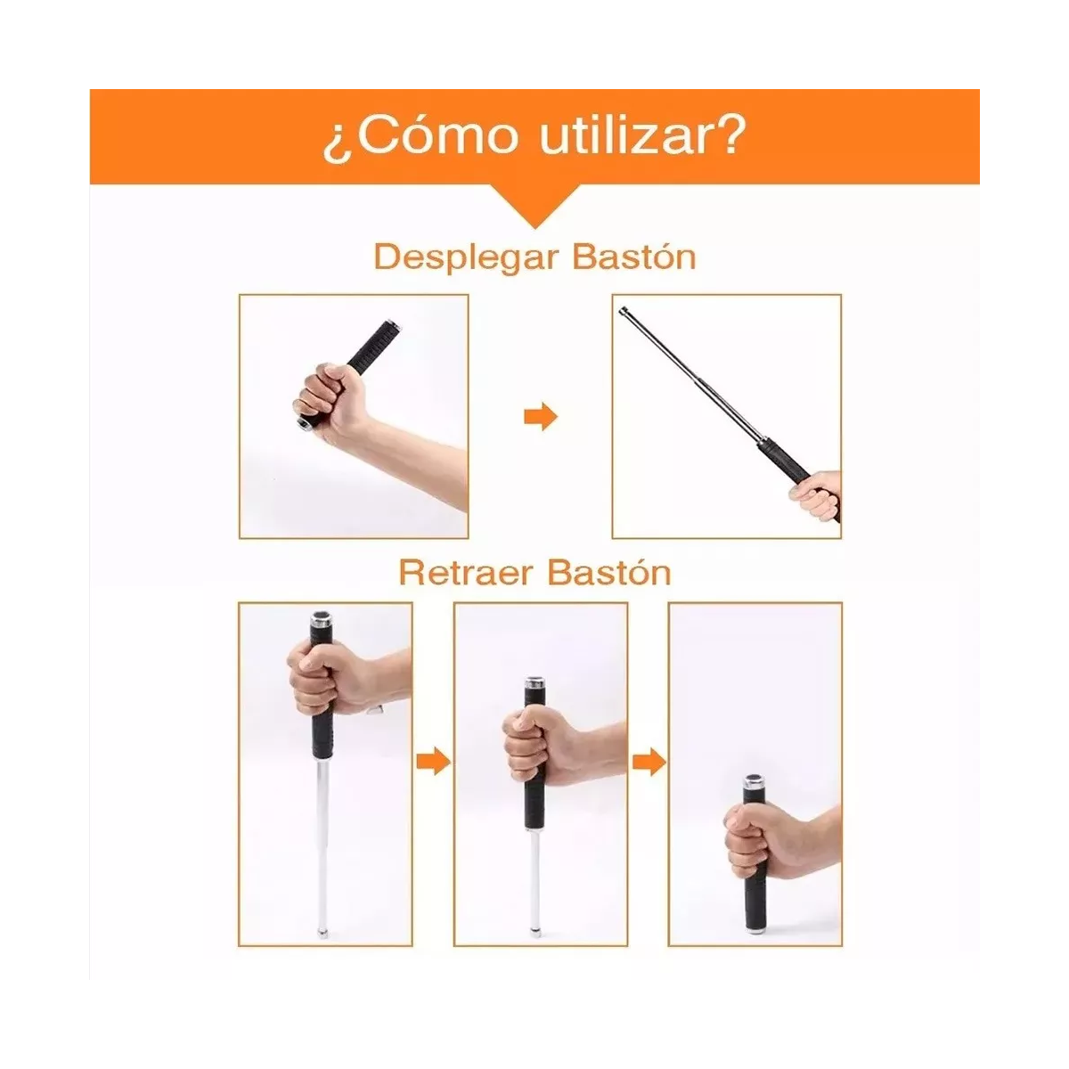 2pcs Defensa Personal De Bastón Retráctil 54cm Multifuncion.
