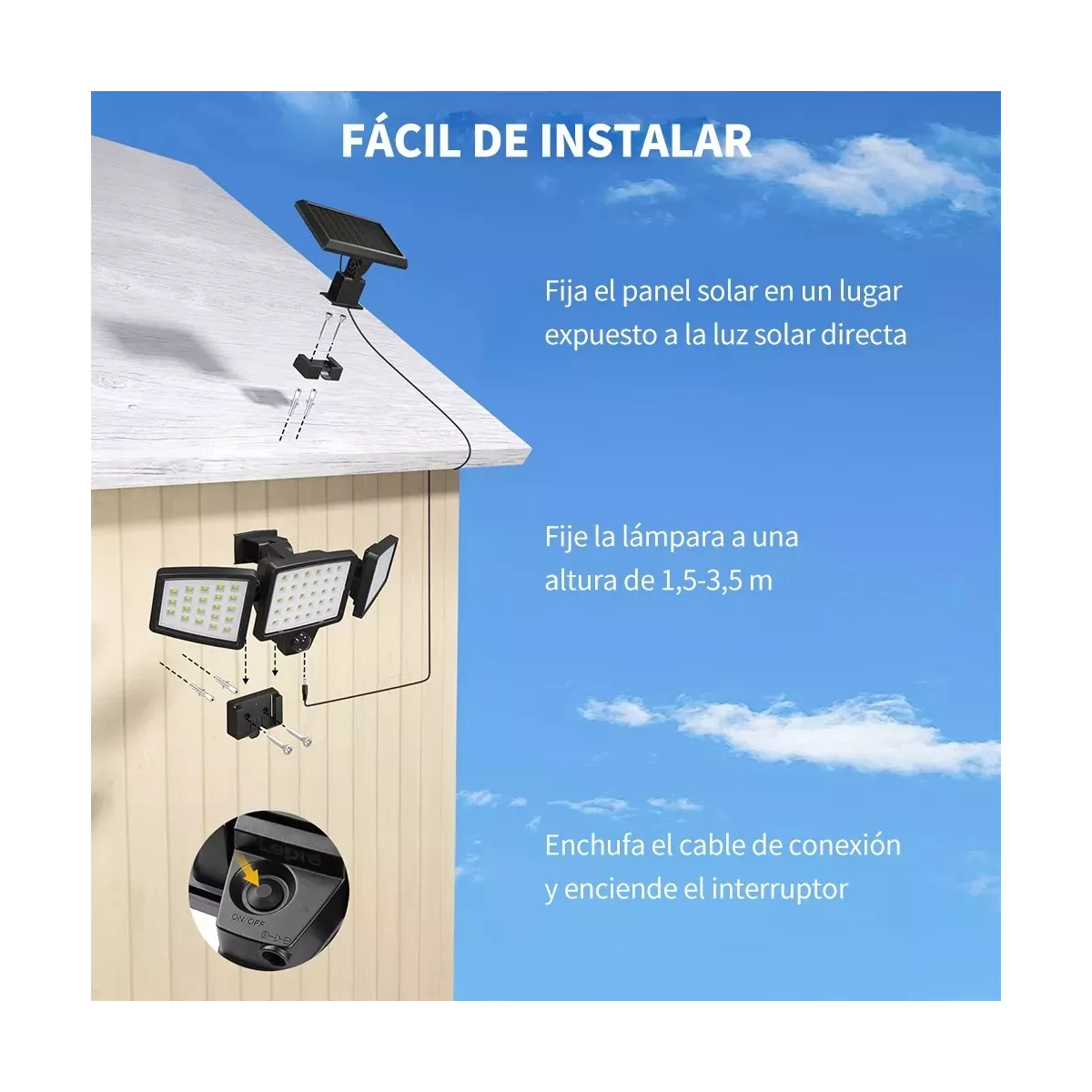 Lámpara Solar Exterior Jardín De Pared Sensor Luz 260 Led.
