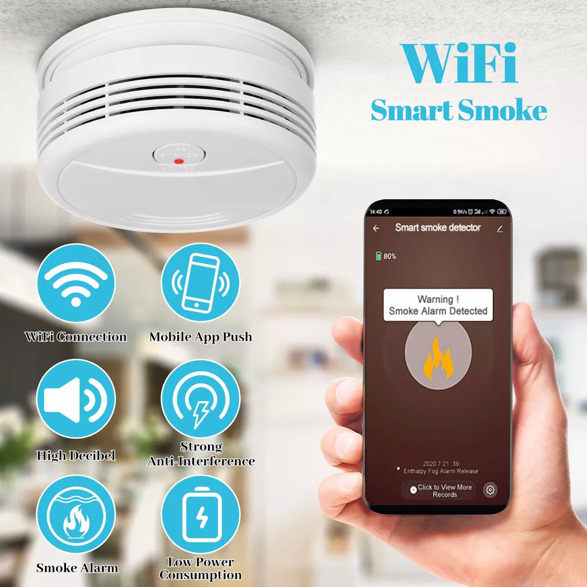 Detector De Humo Inteligente Con Sensor De Incendio Alarma.