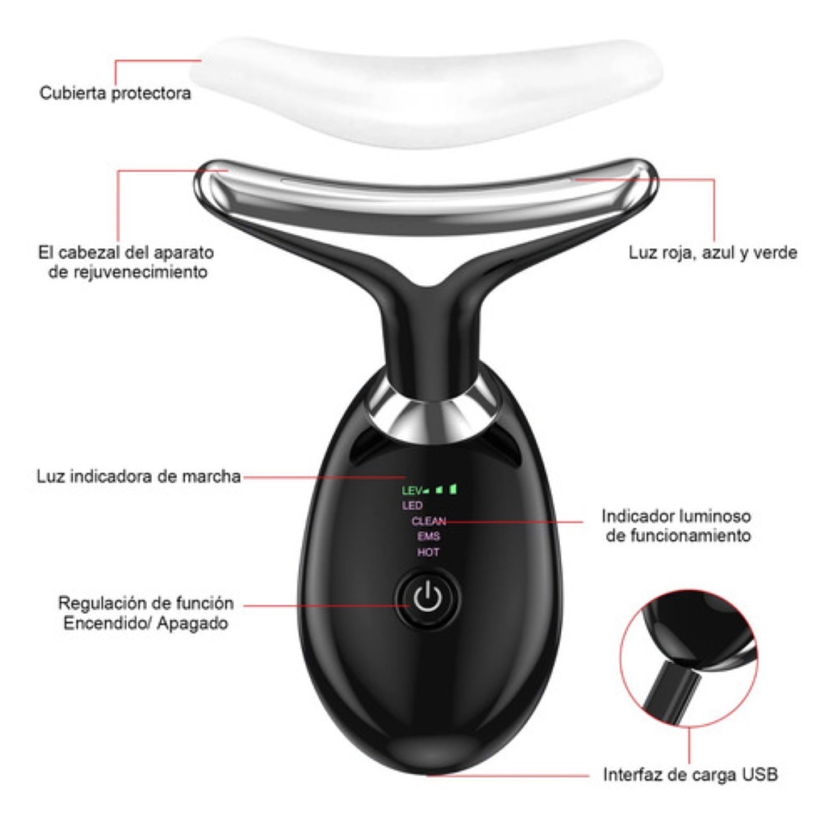 Masajeador Reductor De Papada Belleza Cuello Antiarrugas negro