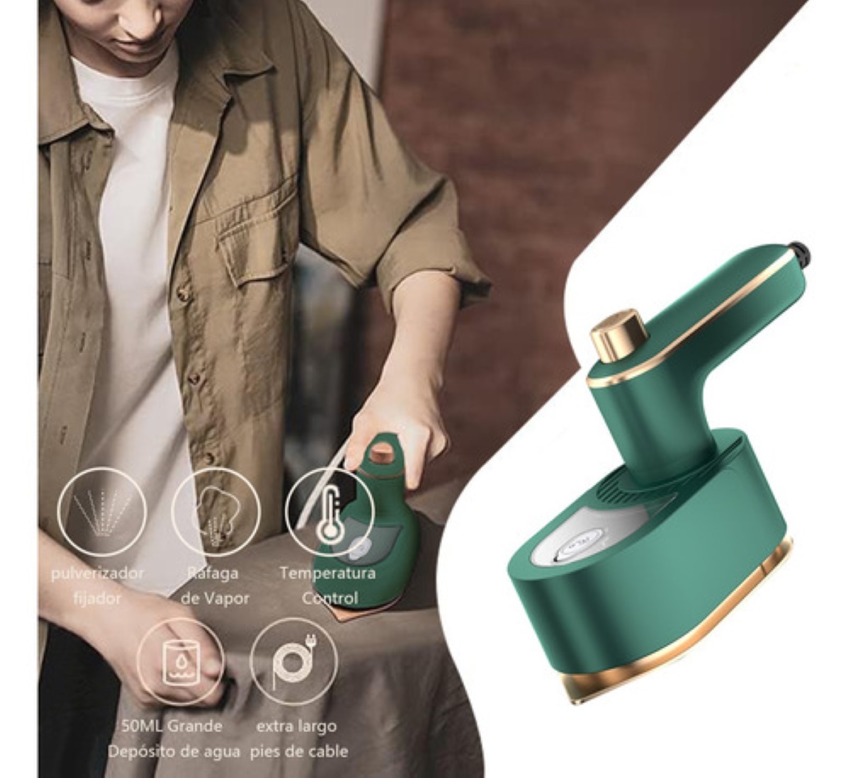 Mini Plancha Vapor De Mano Portátil Vapor Ropa De Viaje verde 