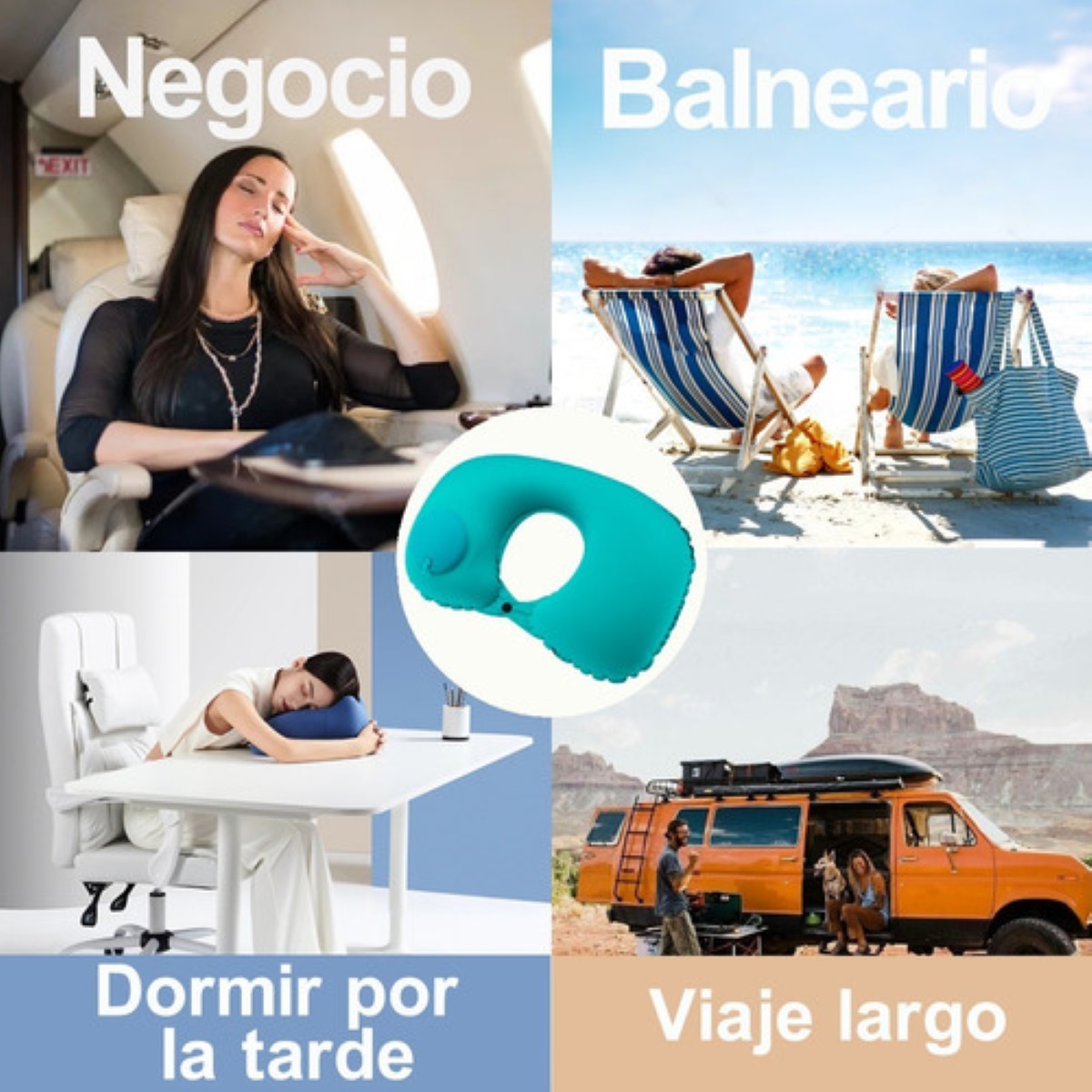 Almohada Para Viaje Cuello Inflable Tapones de Oidos Conjunto, Verde