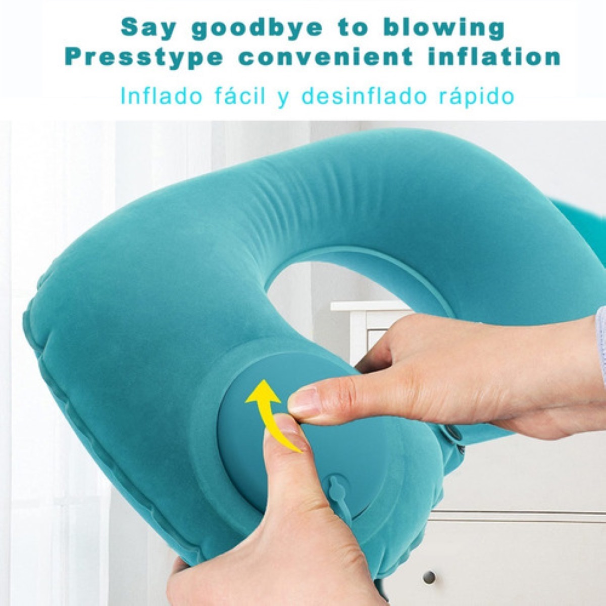 Almohada Para Viaje Cuello Inflable Tapones de Oidos Conjunto, Verde