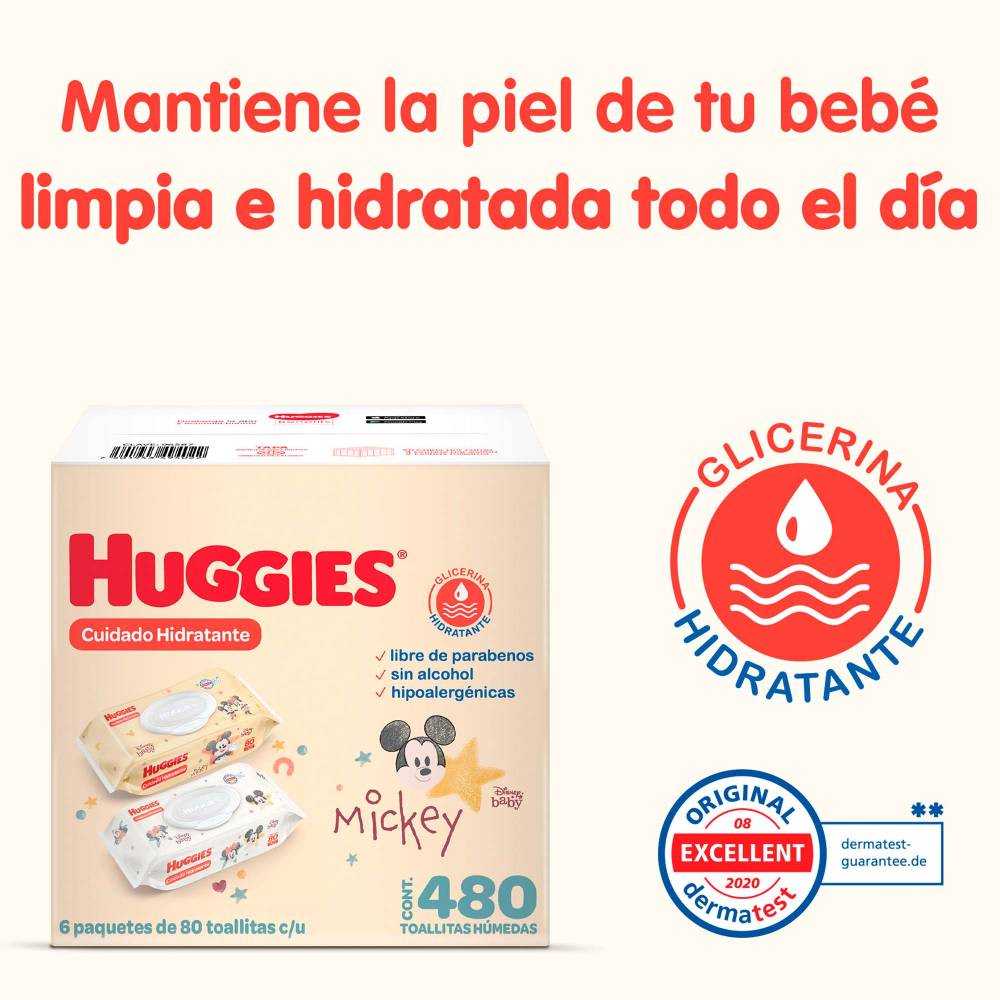 Toallitas Húmedas Huggies Cuidado Hidratante 6 Paquetes con 80 pzas c/u.