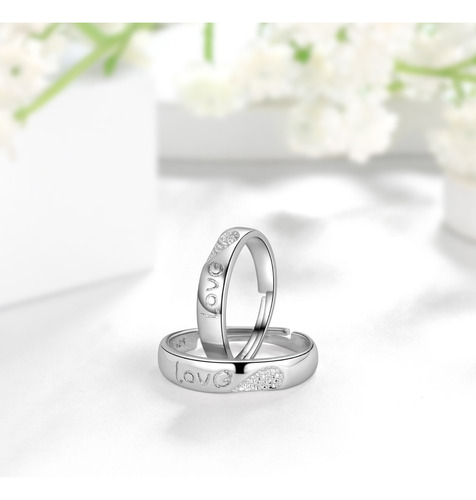 2 Anillos De Pareja Plata De Ley 925 Corazon Compromiso Boda 2 Anillos De Pareja Plata