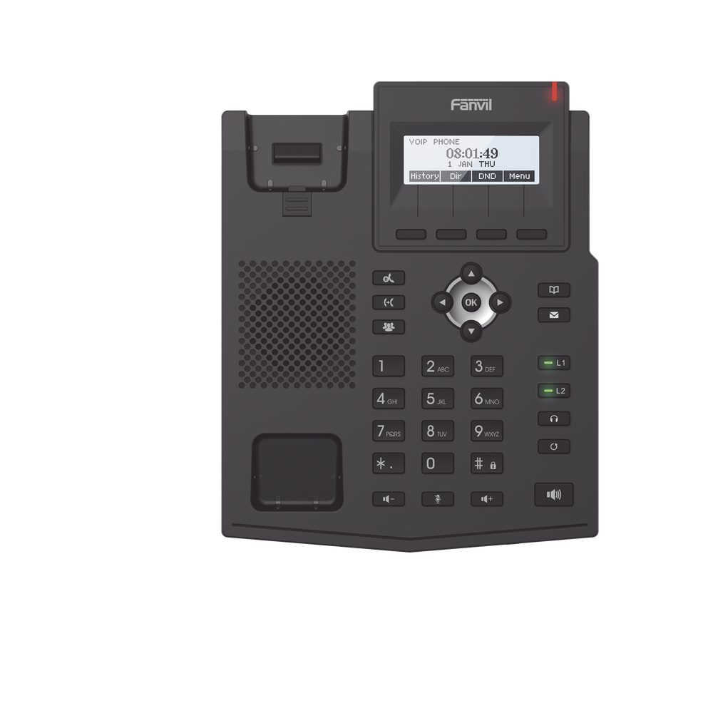Teléfono IP Fanvil X1SP empresarial para 2 lineas SIP con pantalla LCD, Códec Opus, conferencia de 3 vías, PoE