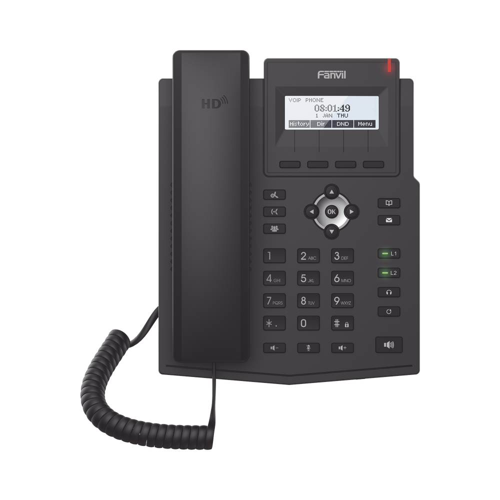 Teléfono IP Fanvil X1SP empresarial para 2 lineas SIP con pantalla LCD, Códec Opus, conferencia de 3 vías, PoE