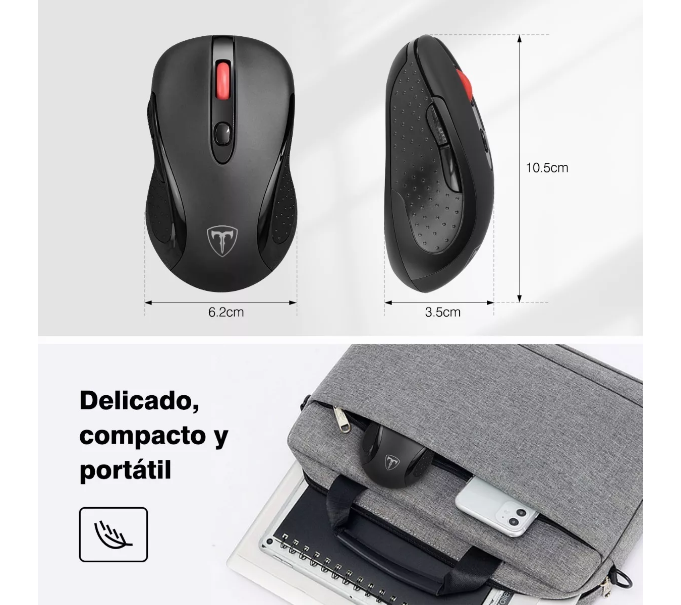 ML TERPORT Mouse Inalambrico Usb Oficina F10, Uso Con Pila, 2.4g Receptor Usb, 2400 Dpi / 5 Niveles Adjustables, Ratón Inalabmrico Ergonomico Ligero Y Portatil Para Win/Mac Computadora PC.