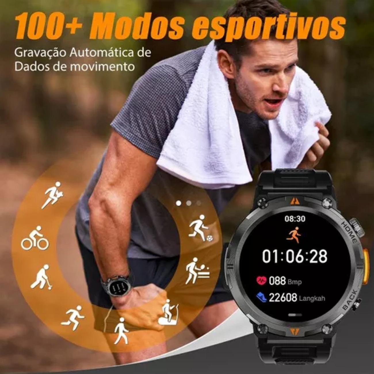 Smartwatch Eigiis KE Series KE3 Tactical 1.45" Caja 50mm De Abs Negra, Malla Negra Slicona Bisel Negro De Plástico