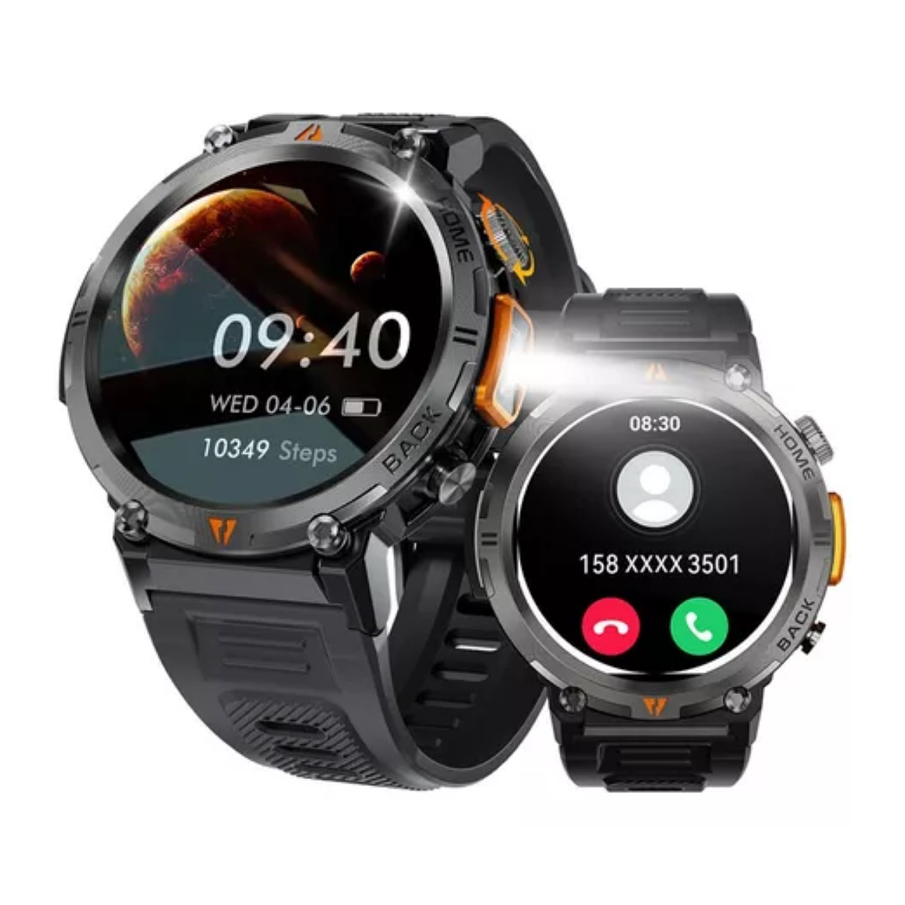 Smartwatch Eigiis KE Series KE3 Tactical 1.45" Caja 50mm De Abs Negra, Malla Negra Slicona Bisel Negro De Plástico