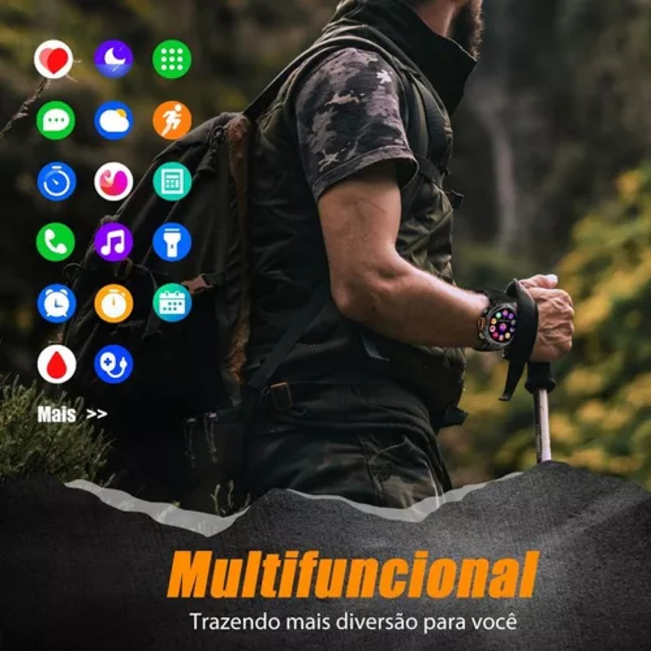 Smartwatch Eigiis KE Series KE3 Tactical 1.45" Caja 50mm De Abs Negra, Malla Negra Slicona Bisel Negro De Plástico