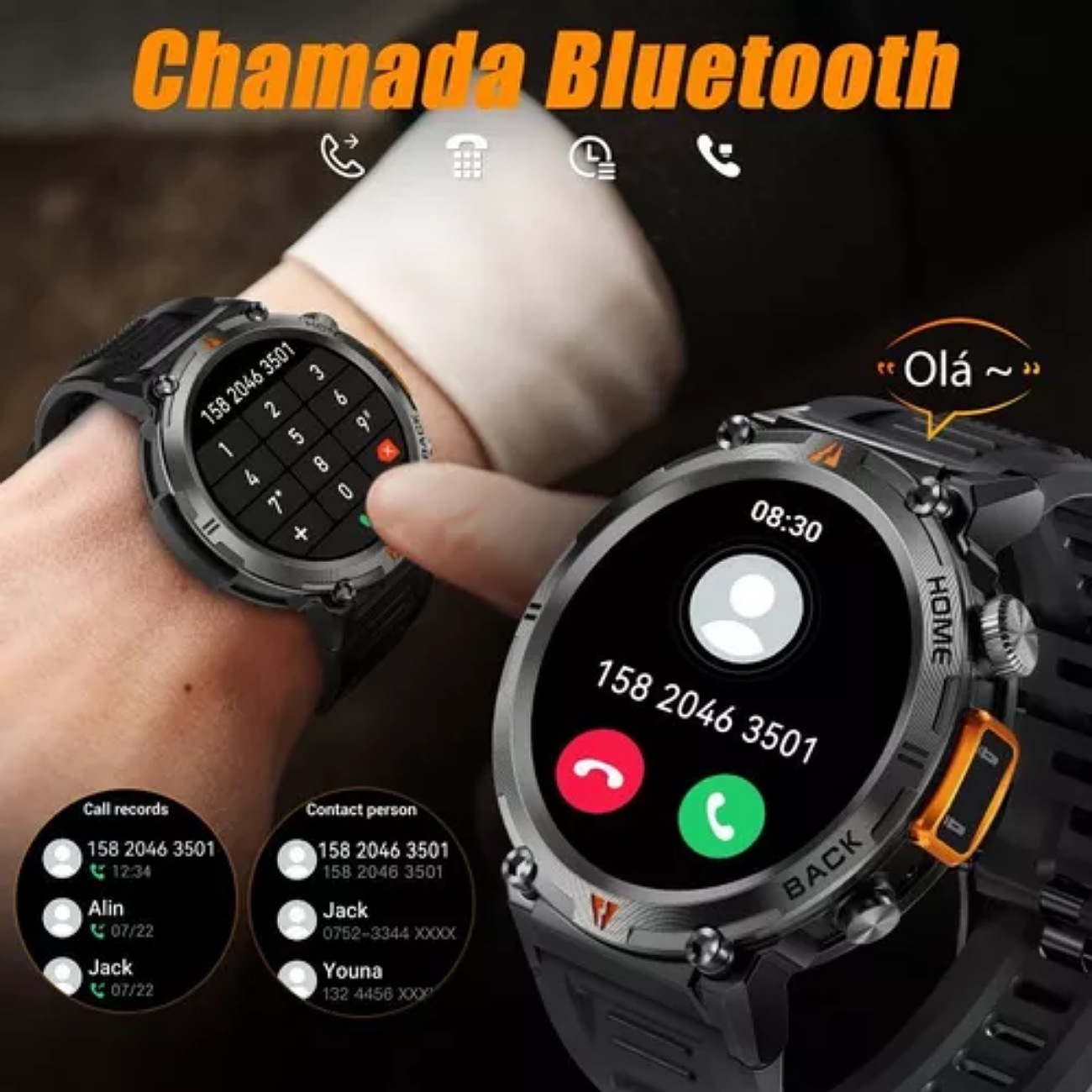 Smartwatch Eigiis KE Series KE3 Tactical 1.45" Caja 50mm De Abs Negra, Malla Negra Slicona Bisel Negro De Plástico