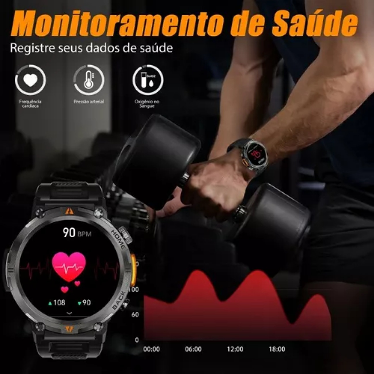 Smartwatch Eigiis KE Series KE3 Tactical 1.45" Caja 50mm De Abs Negra, Malla Negra Slicona Bisel Negro De Plástico