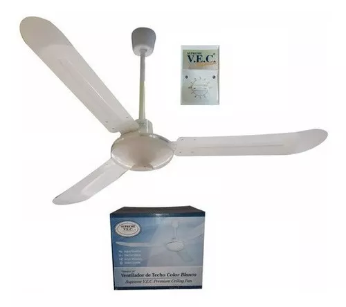 Ventilador de techo Supreme VEC VEC-961 blanco con 3 aspas de metal, 56 pulgadas de diámetro 110 V.
