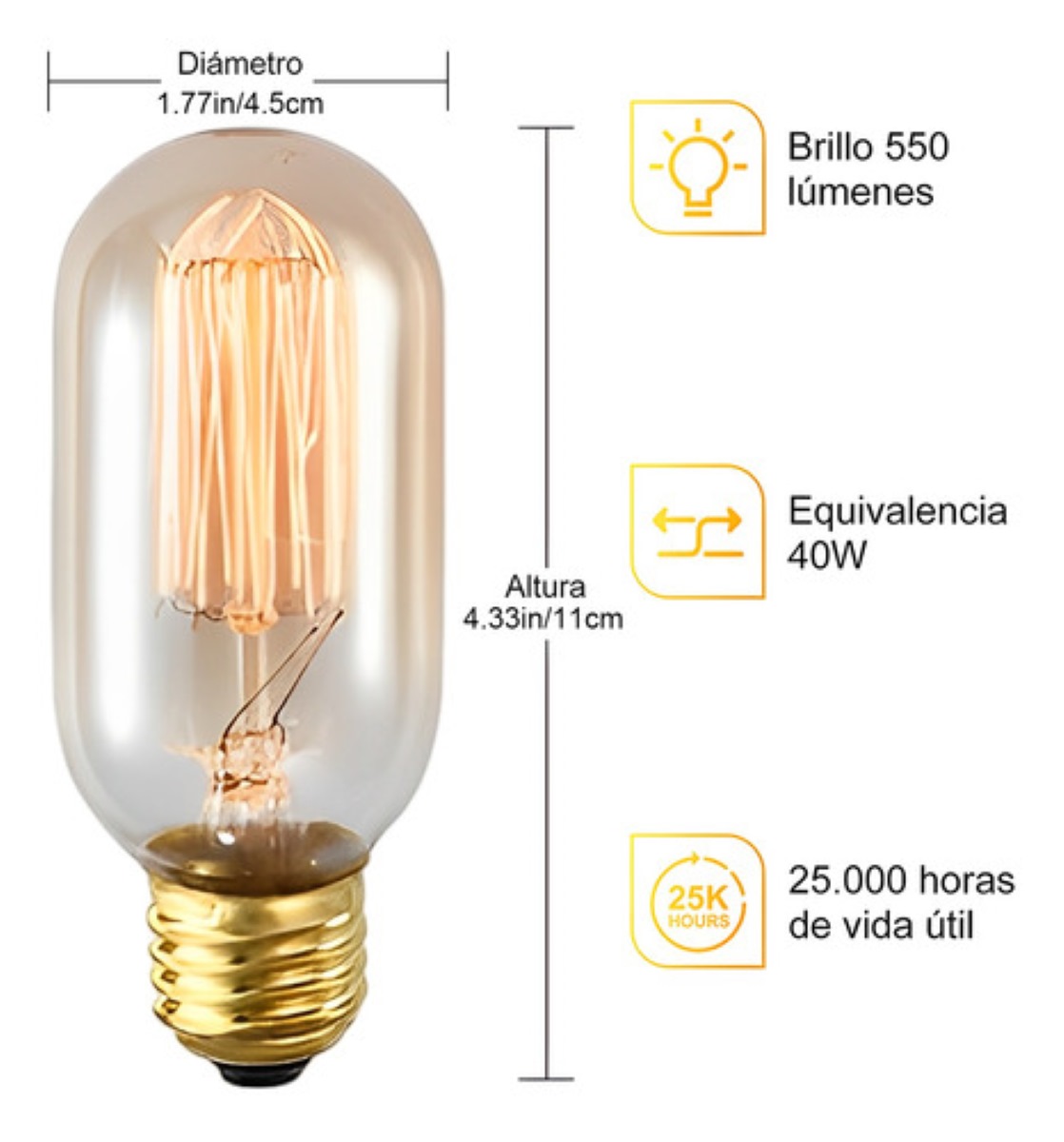 Paquete de Focos Vintage Led Bombillas E26/e27 8 pcs, Color Cálido