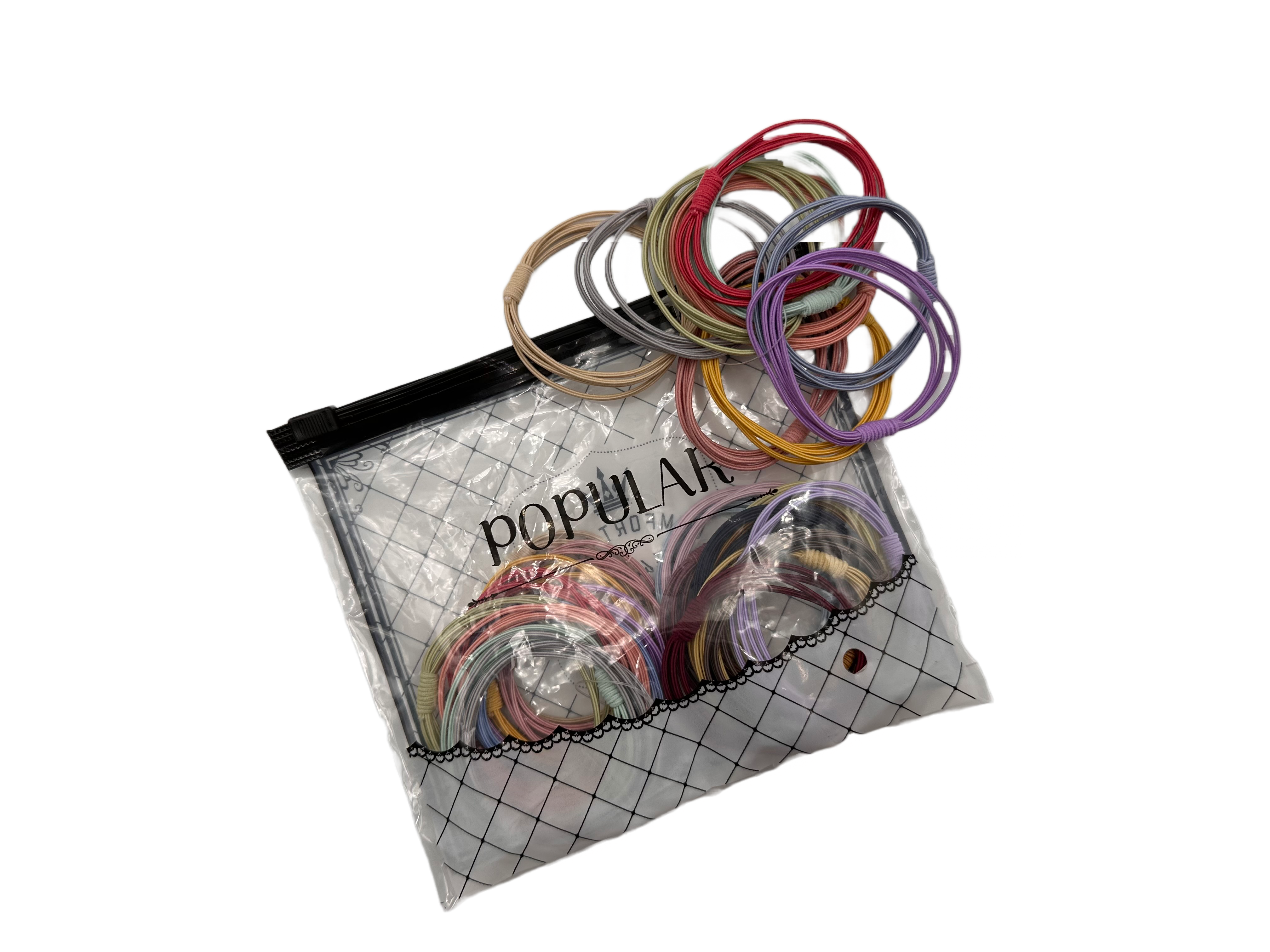 Liga Para Cabello 30 Pzas Elástica Bolsa Ziploc Licra Moda.