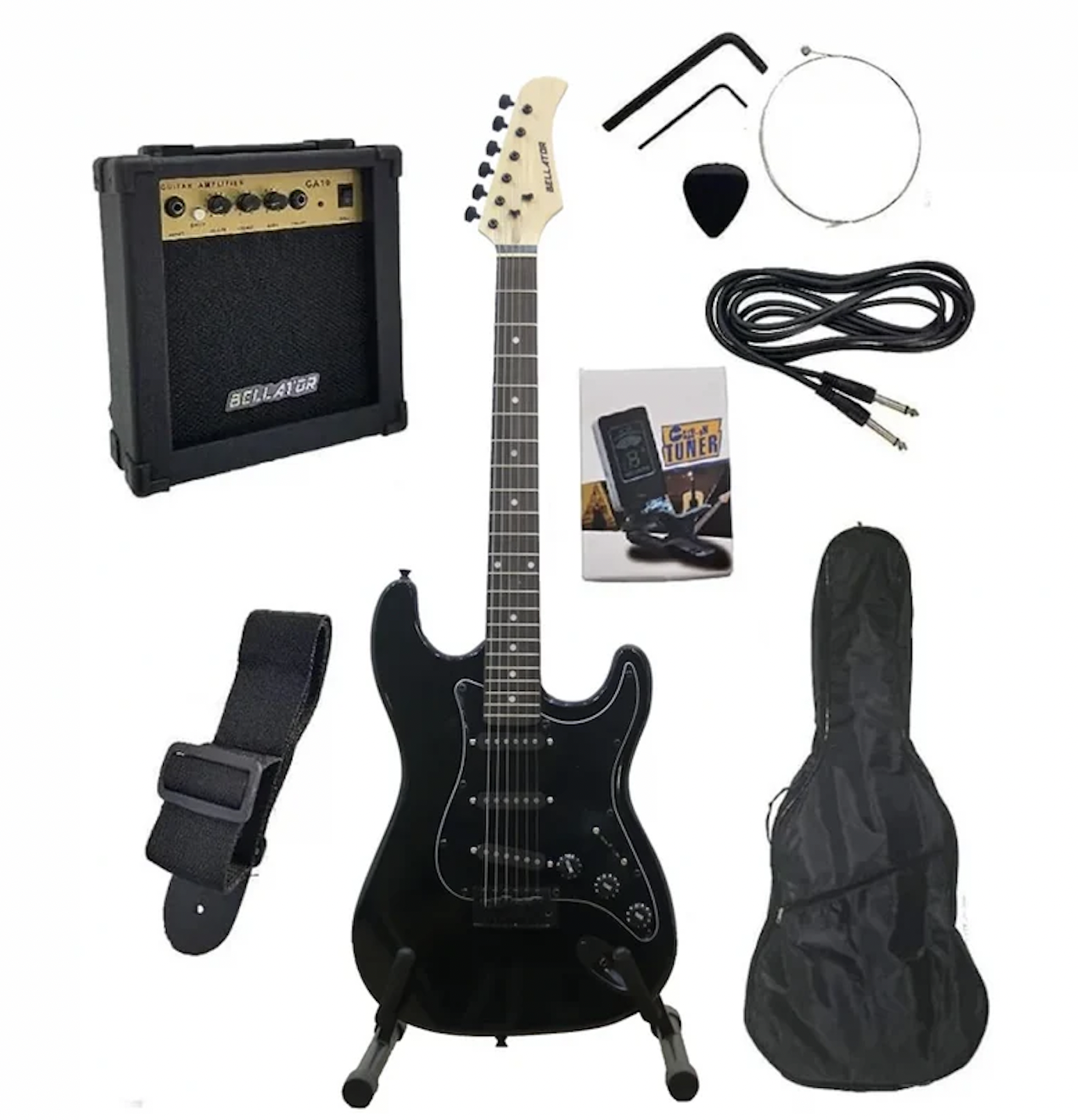 Paquete De Guitarra Eléctrica Bellator Amplificador Y Accesorios