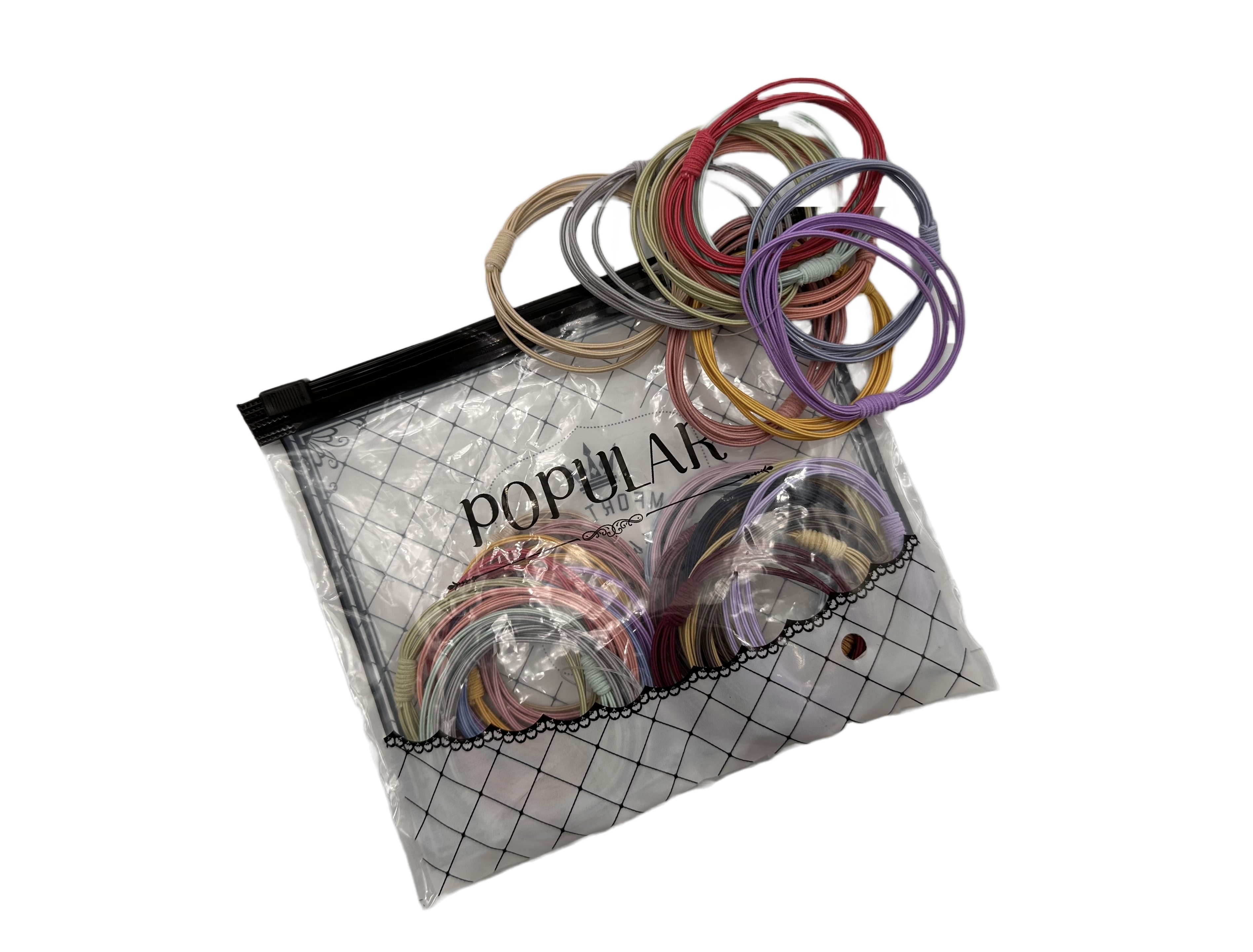 Liga Para Cabello 30 Pzas Elástica Bolsa Ziploc Licra Moda.