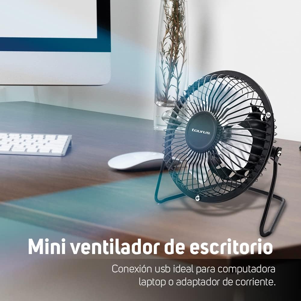 Ventilador de Mesa Taurus 4 PulG Aspas Metal Negro Mini-Fan.