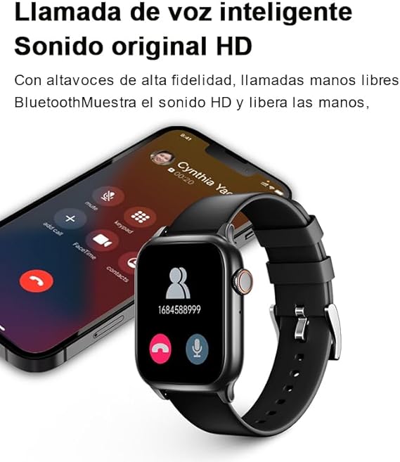 Smartwatch, 1.86‘Reloj Inteligente con Llamadas Bluetooth IP67 Impermeable Reloj Deportivo Pulsómetro Monitor de Oxígeno Sueño, Podómetro, DIY Esfera Reloj, Pulsera Actividad para Android iOS (Negro).