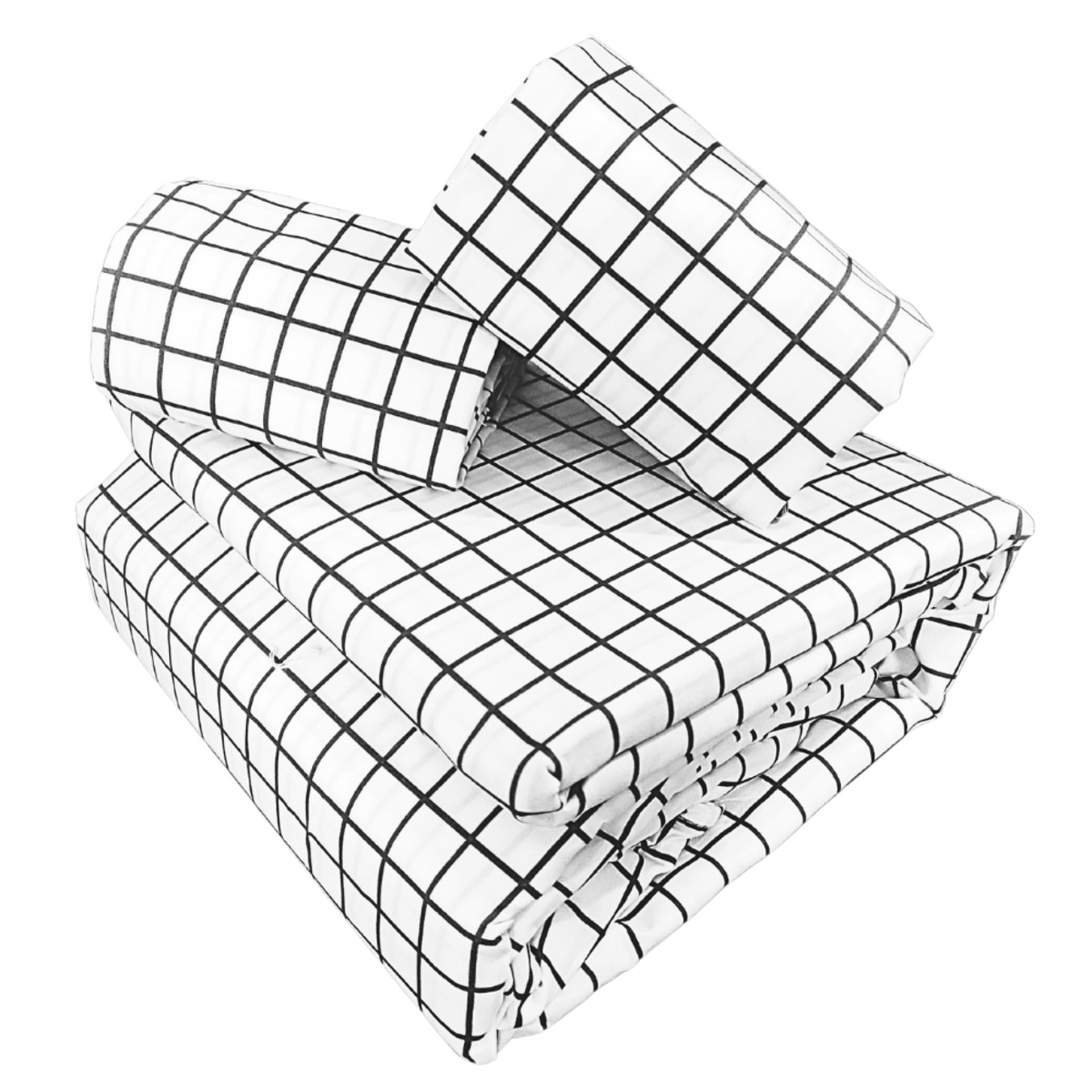 Juego de Sábanas de Microfibra Koala Estampada  -Individual -Cuadro Gris.