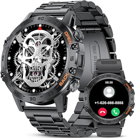 LIGE Reloj Inteligente Hombre,1.39" HD Smartwatch Hombre con Llamadas Bluetooth,Pulsómetro Monitor Sueñode, 100+Modos Deportes,Acero Inoxidable Deportivo Smart Watch para Android iOS Negro