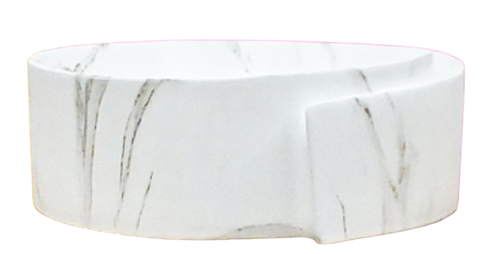 Lavabo Cerámico para Baño PAL, forma circular en color blanco marmoleado. De sobreponer, con diseño europeo ideal para todo tipo de baño. Medidas 43 x 43 x 17 cms
