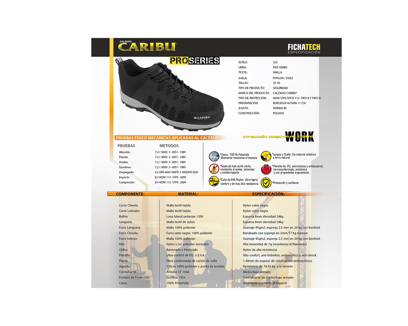 Tenis Industrial Choclo Con Casco Caribú 325 Color Negro Amarillo.
