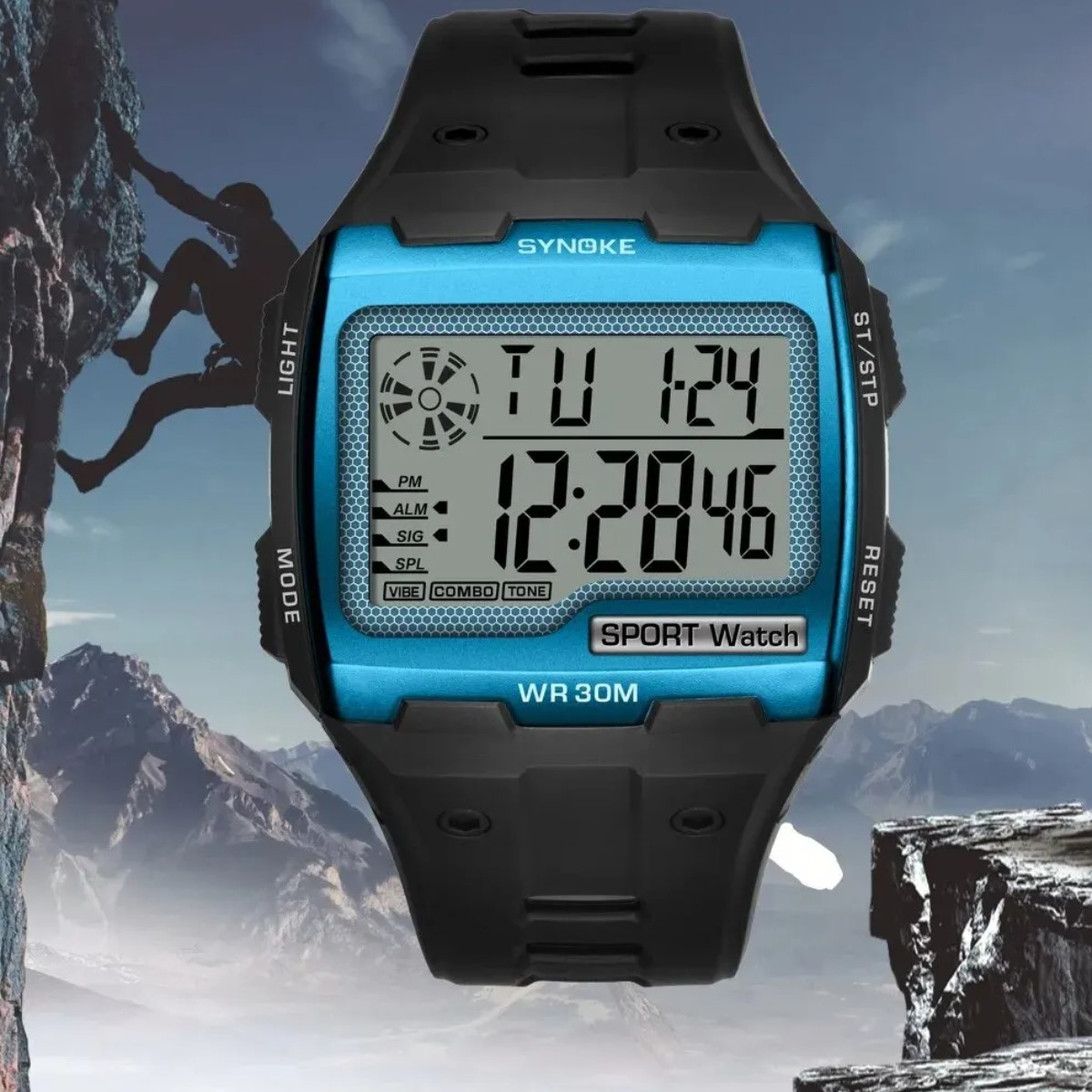 Reloj Digital contra agua azul led números grandes fácil de leer sumergible 30M deportes táctico.